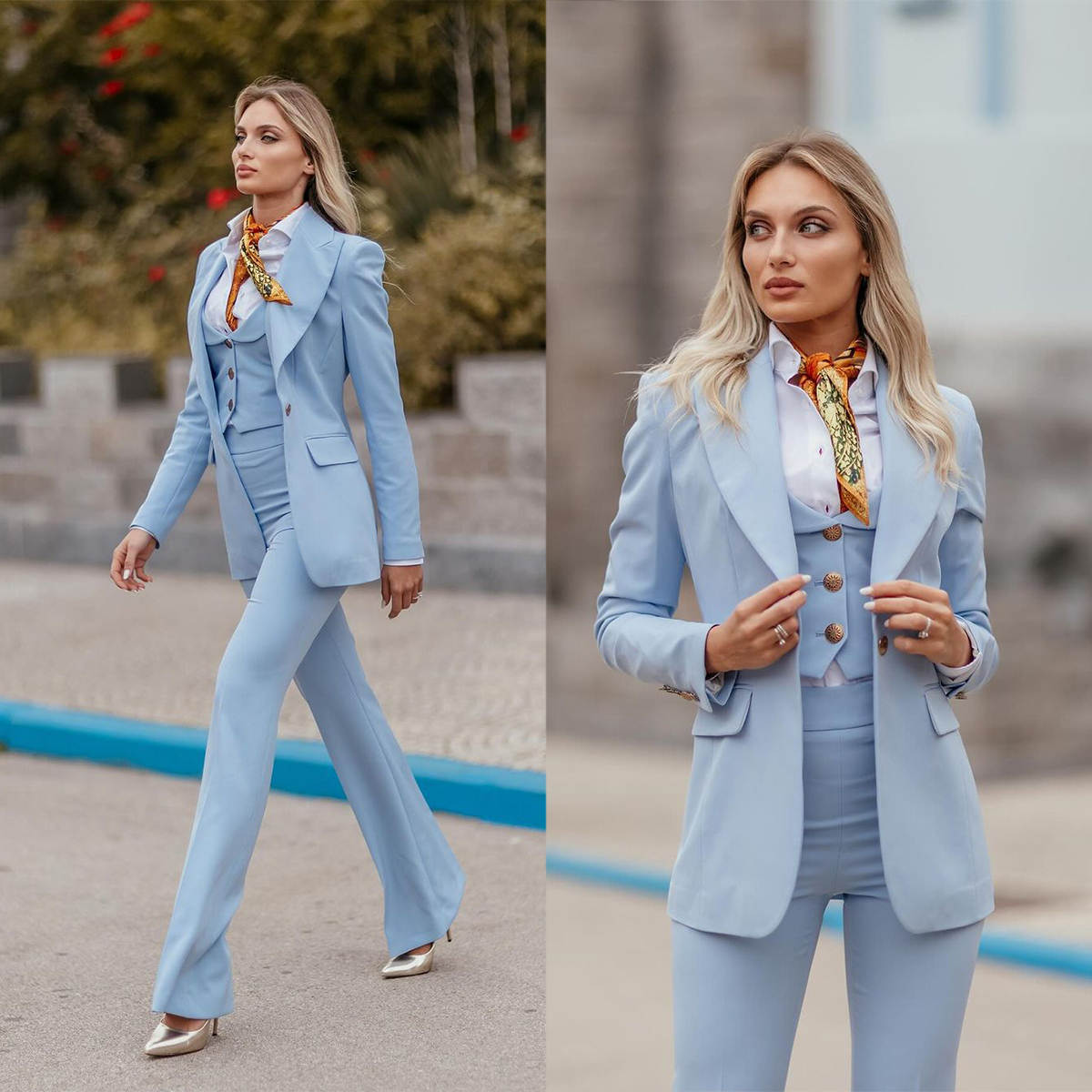 Women Formal Wear Tailor - Women Formal Suits Sky Blue Peaked