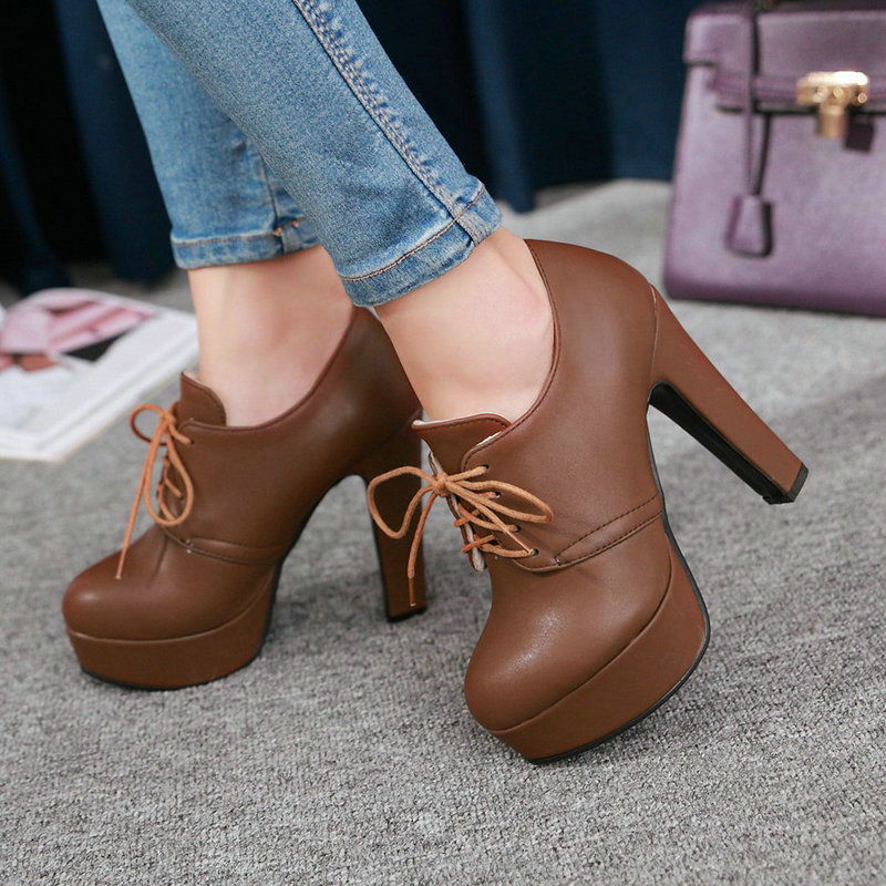 Women Formal Wear For Office - Round Toe Brown Black Gray Lace-up
