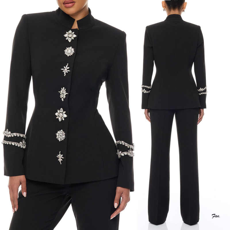 Women'S Formal Jackets To Wear With Dresses - Designer Crystal Women Pants Suit Celebrity