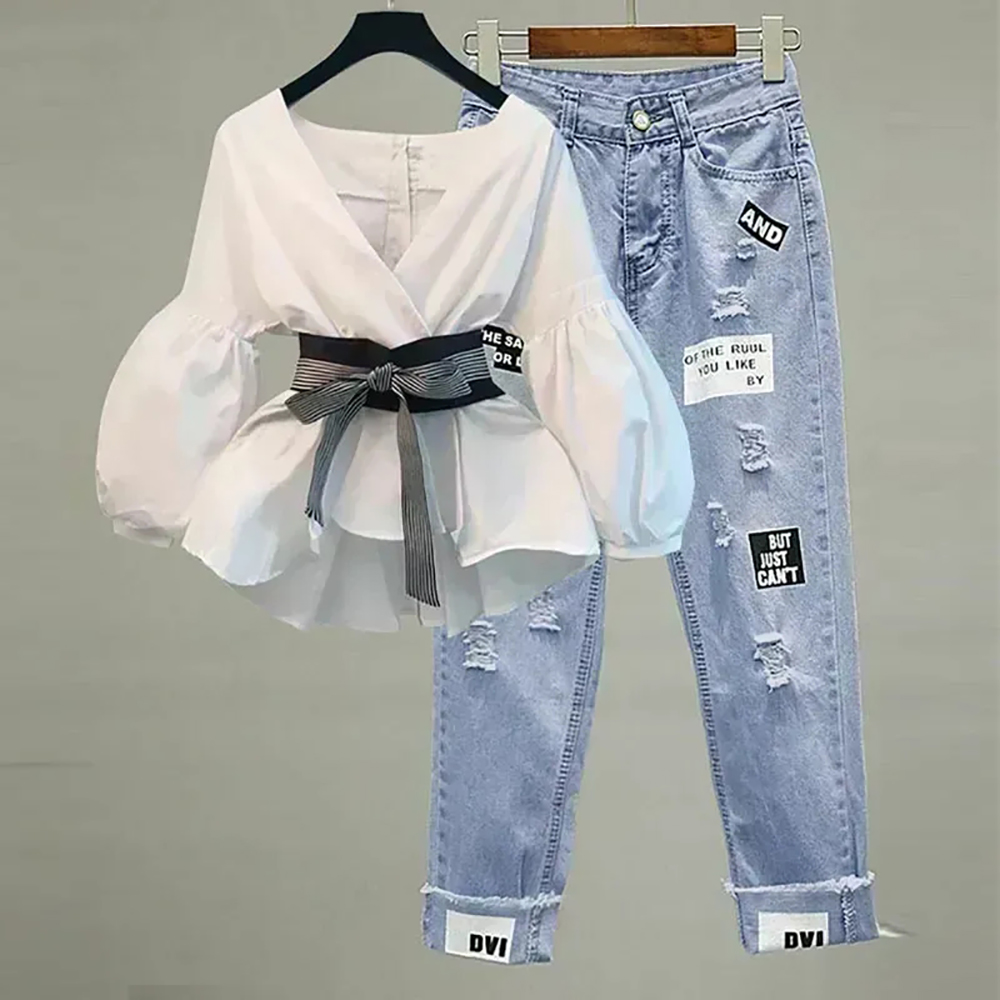 Women Formal Wear Tops - Women Elegant V-Neck Stripe Lantern Sleeve