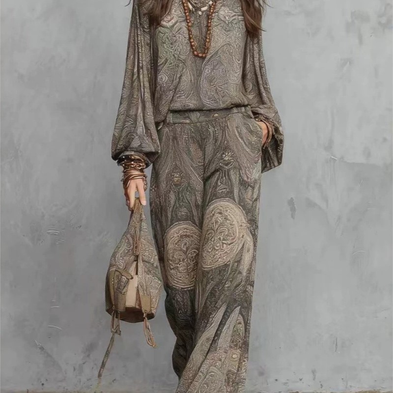 Women Formal Wear Tops - Boho Paisley Print Two-Piece Set for