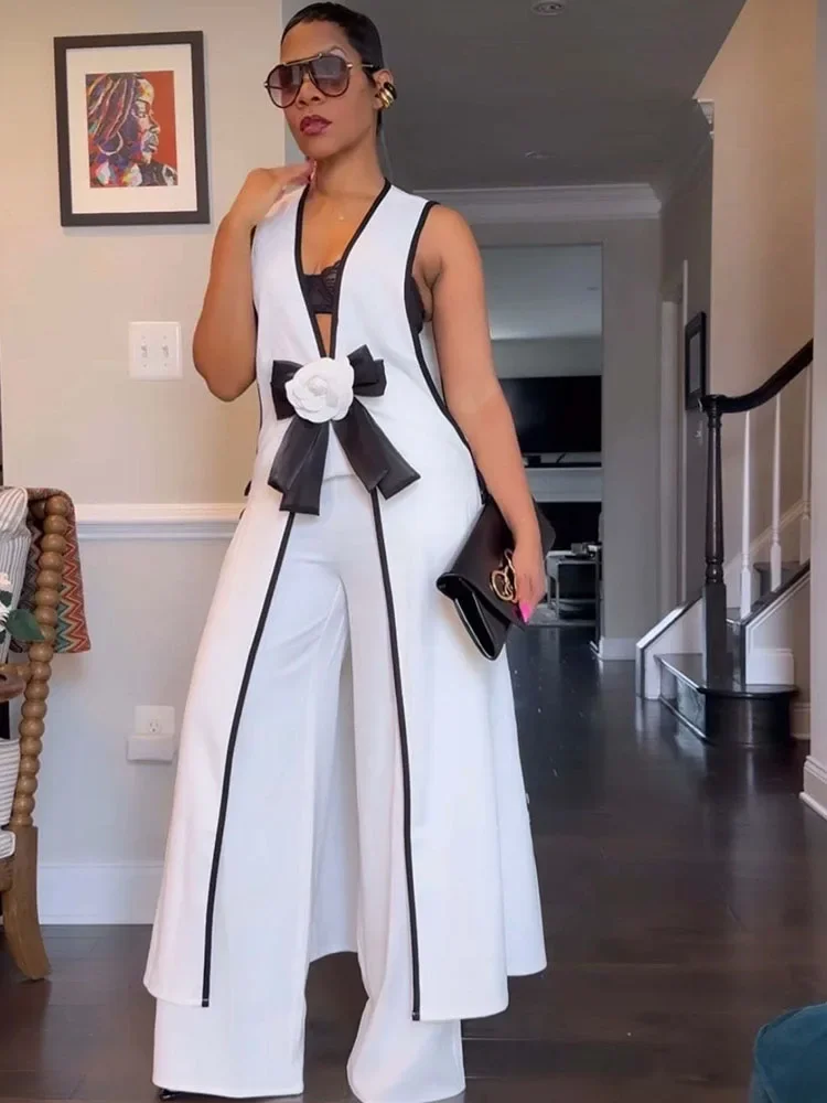 Women Formal Wear Tops - Bow Tie Appliques V-neck Sleeveless Long