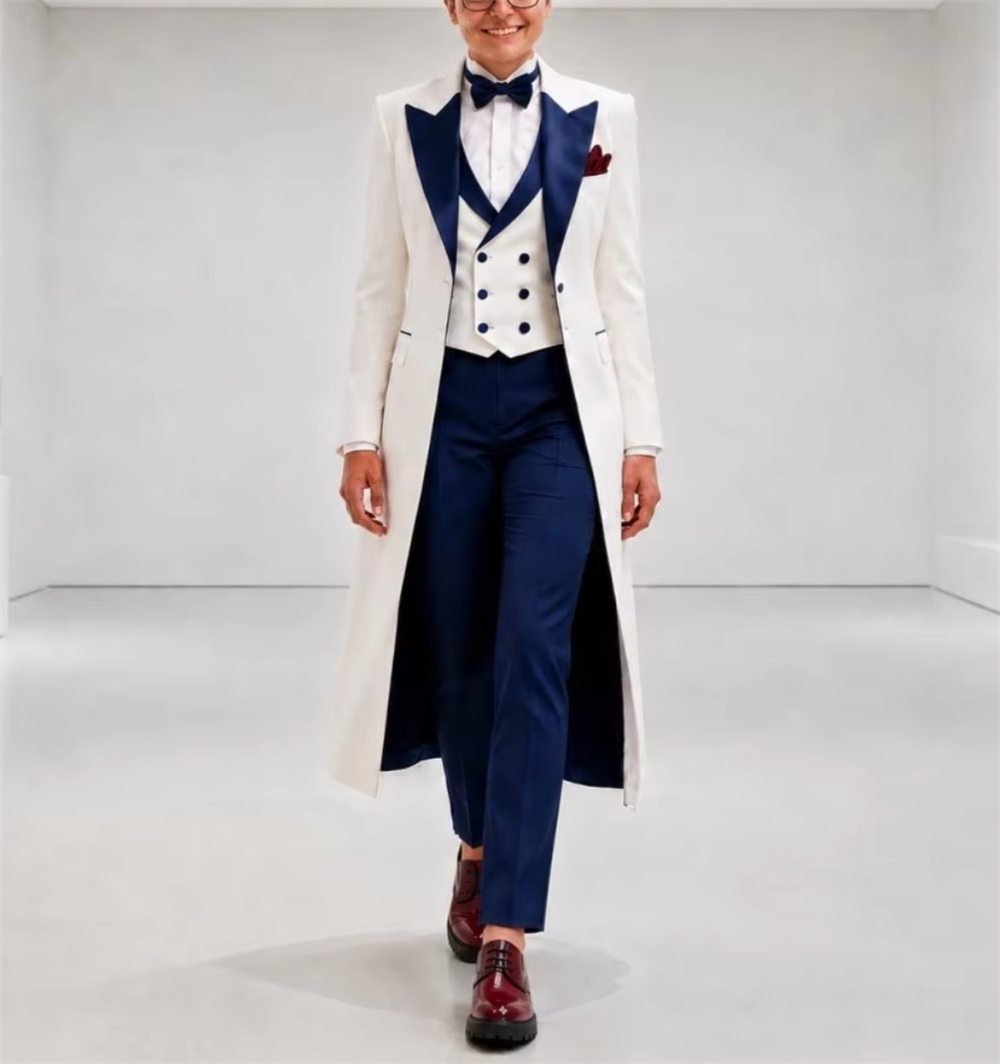 Women Formal Wear Tailor - Navy Blue White Women's Jacket Suits