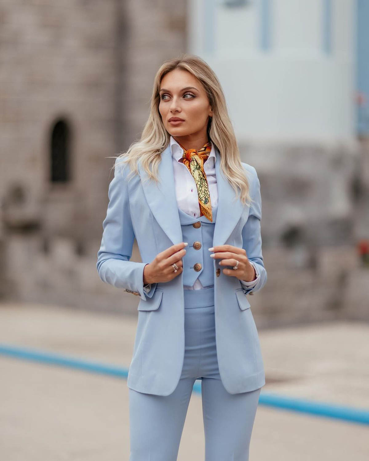 Women Formal Suits Sky Blue Pe - Women Formal Wear Tailor review and price