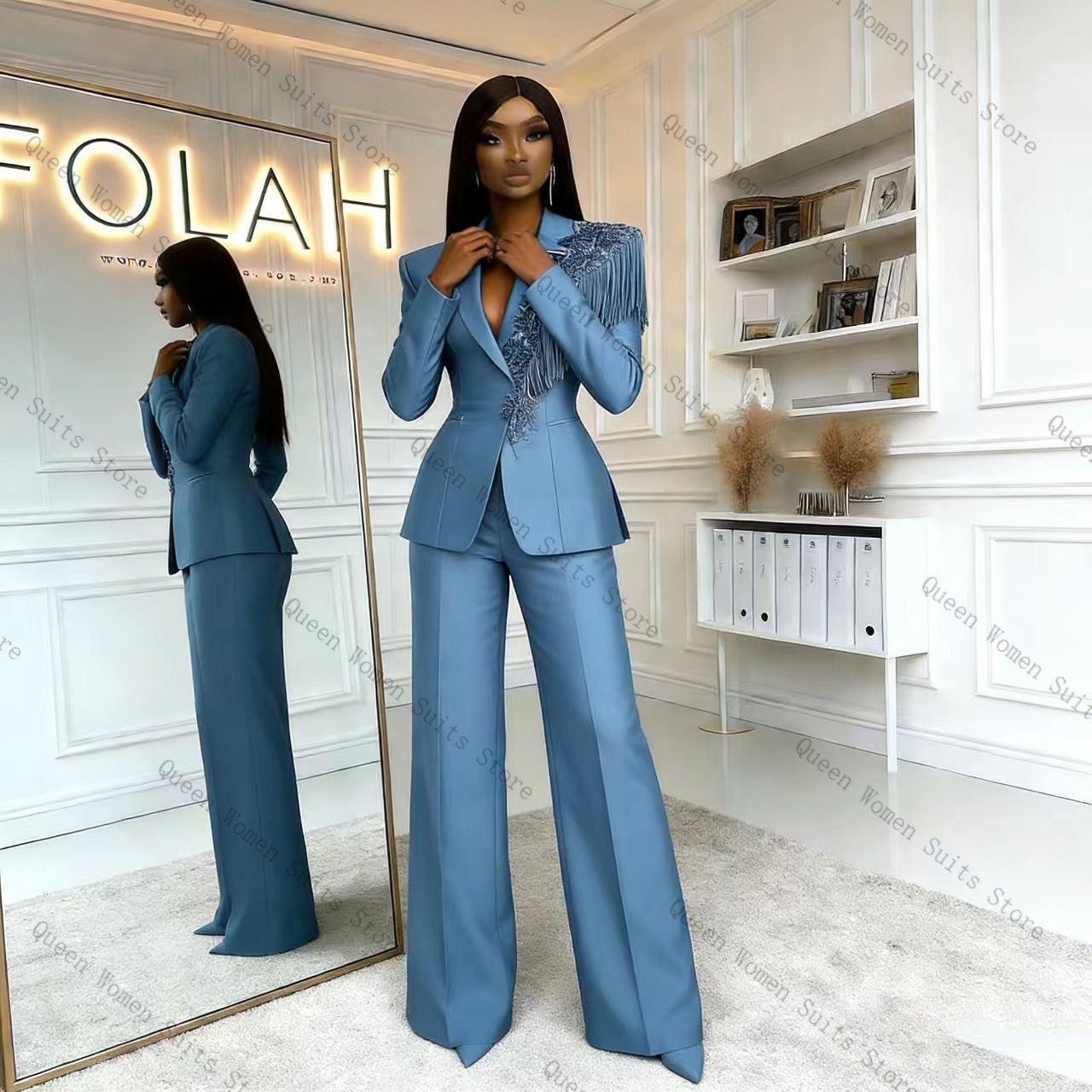 Tassel Blue Women Suit Pants S - Women'S Formal Wear For A Wedding review and price