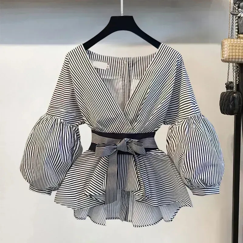 Women Elegant V-Neck Stripe La - Women Formal Wear Tops review and price