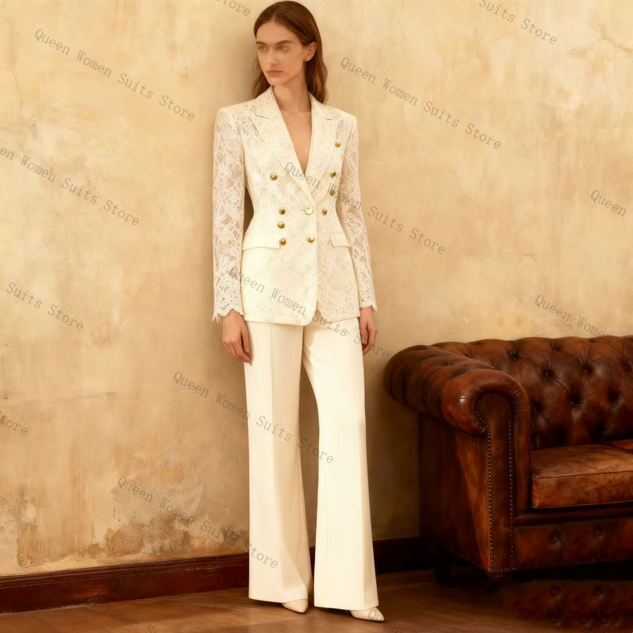 White Lace Women Suit Pants Se - Women'S Formal Jackets To Wear With Dresses review and price