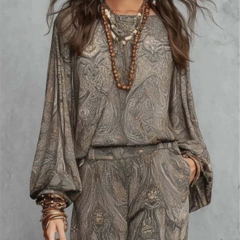 Boho Paisley Print Two-Piece S - Women Formal Wear Tops review and price