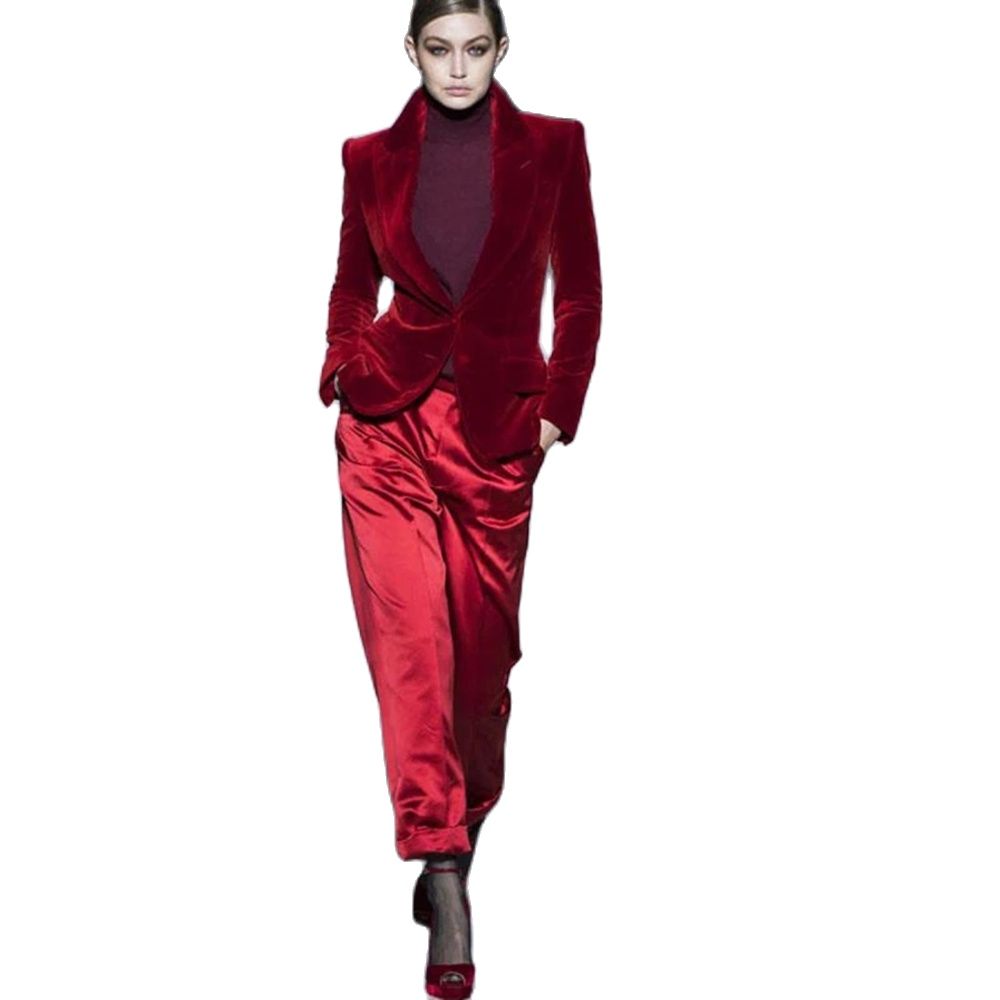 Women Pant Suits Wine Red Velv - Women'S Formal Wear For A Wedding review and price