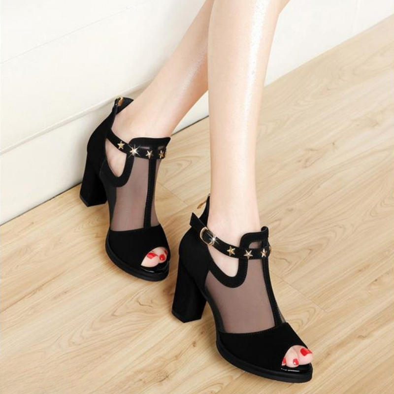Mesh Peep Toe Block High Heels - Women Formal Wear For Office review and price