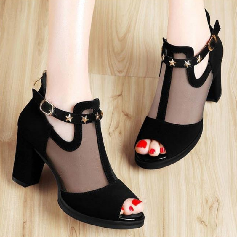 Mesh Peep Toe Block High Heels - Women Formal Wear For Office review and price